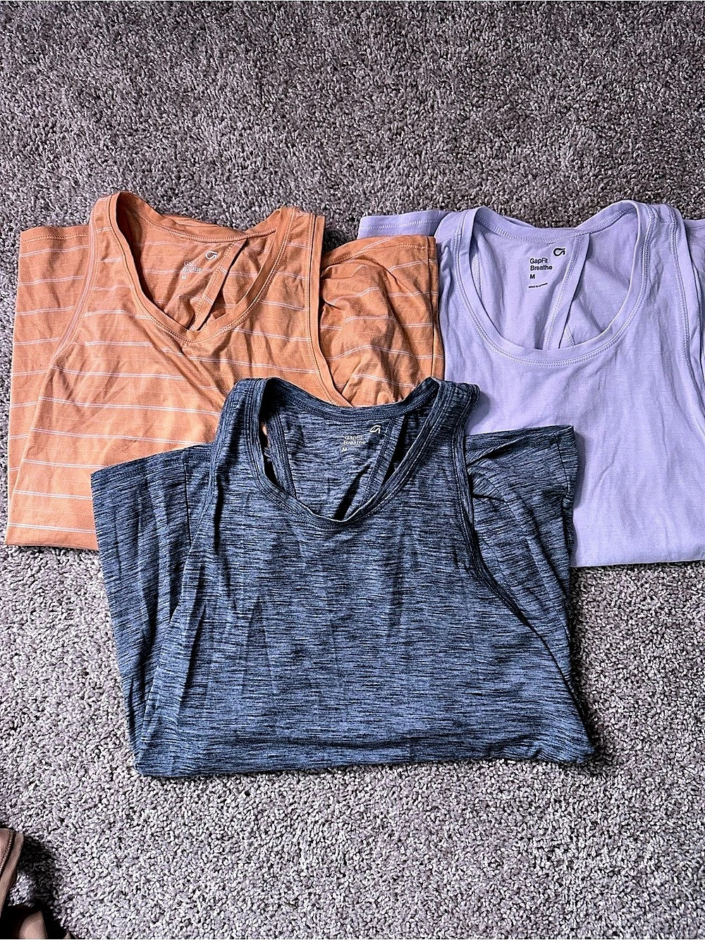 Bundle of 3 GapFit Breathe Tank Top Set Purple, Orange and Heathered Green - Med